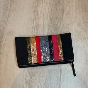 Stella & Dot navy metallic stripe clutch